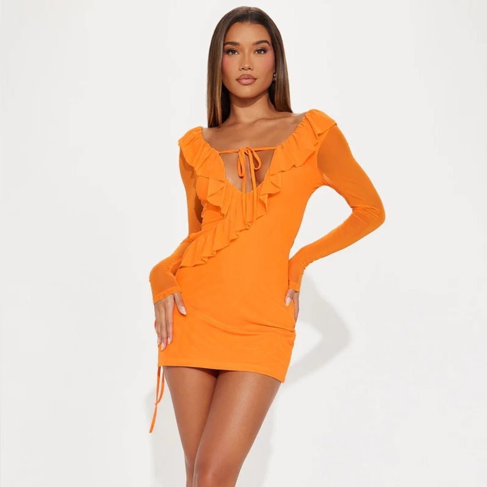 Orange Ruffled Long Sleeve Dress Size Small